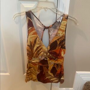 Brown and Orange Tie Front Fitted Tank Top